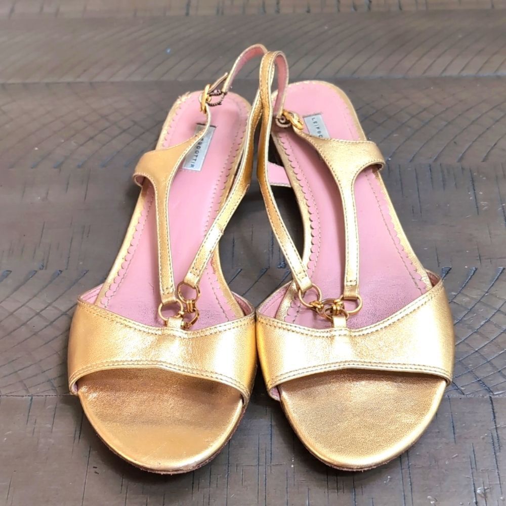 Anthropologie Leifsdottir Gold Metallic Flat Sandal Leather 8